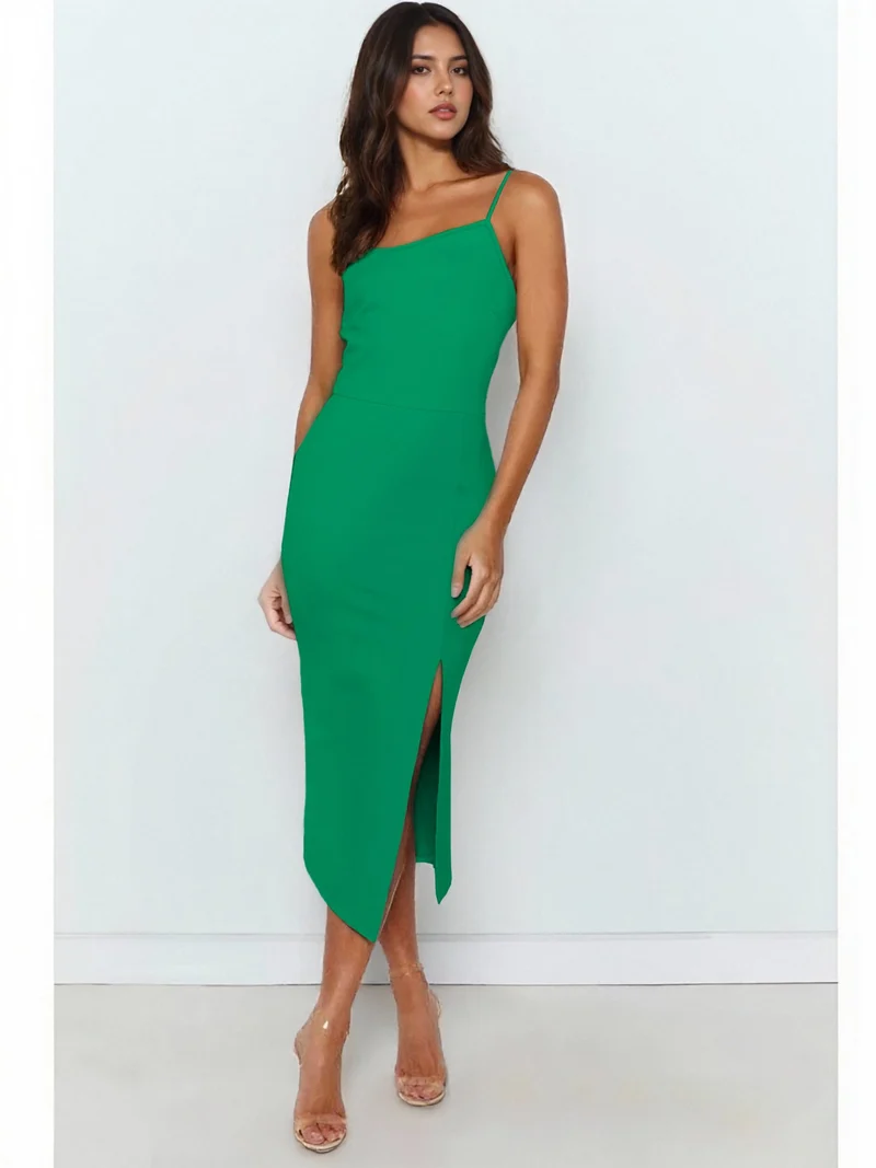 Damen Elegantes Midi-Kleid mit asymmetrischem Saum und Schlitz