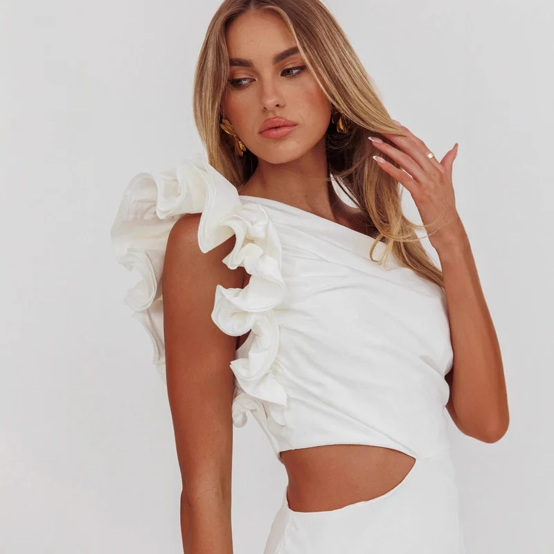 Damen Elegantes Cut-Out Kleid mit Rüschendetails Nord Taschen