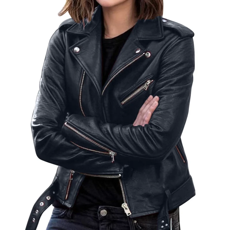 jacke Damen Biker Modell mit Gürtel und Reißverschlussdetails