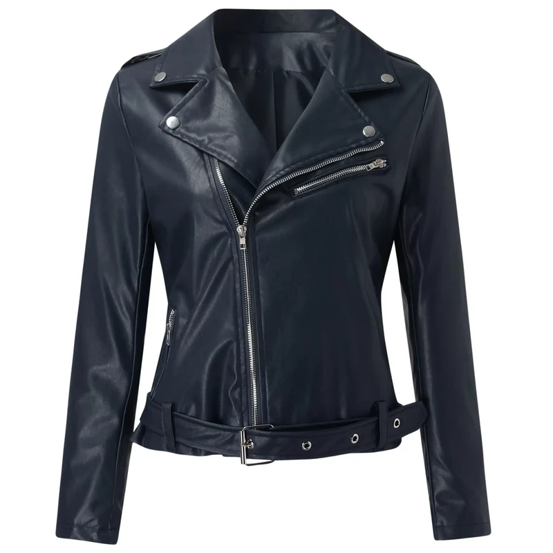jacke Damen Biker Modell mit Gürtel und Reißverschlussdetails