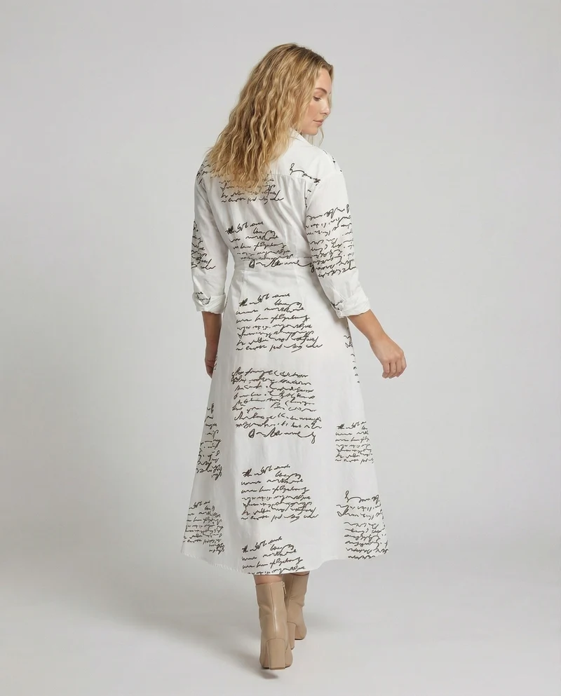 Damen Langes Taillierte MischgewNord Taschene Hemdkleid
