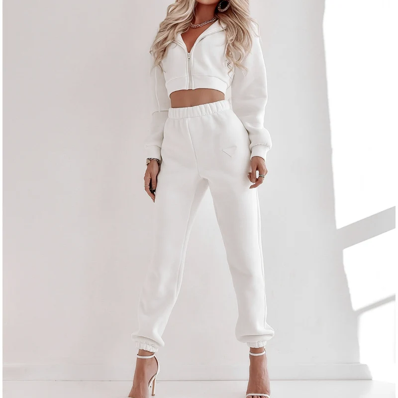 Damen Relaxed Fit Cropped Hoodie und Jogginghose Set