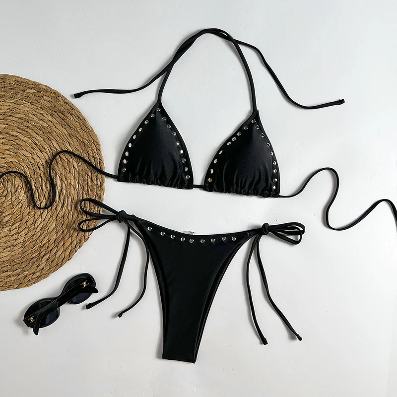 Damen Triangel-Bikini mit glänzenden Akzenten