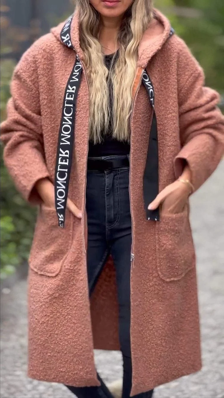 Damen Modischer Oversized-Fleece-Mantel mit praktischen Taschen und Kapuze