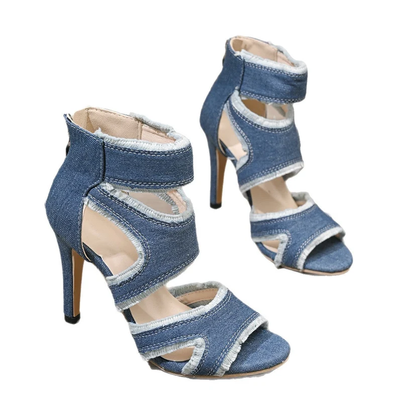 Damen High-Heels Sandalen mit kunstvollem Denim-Design Nord Taschen