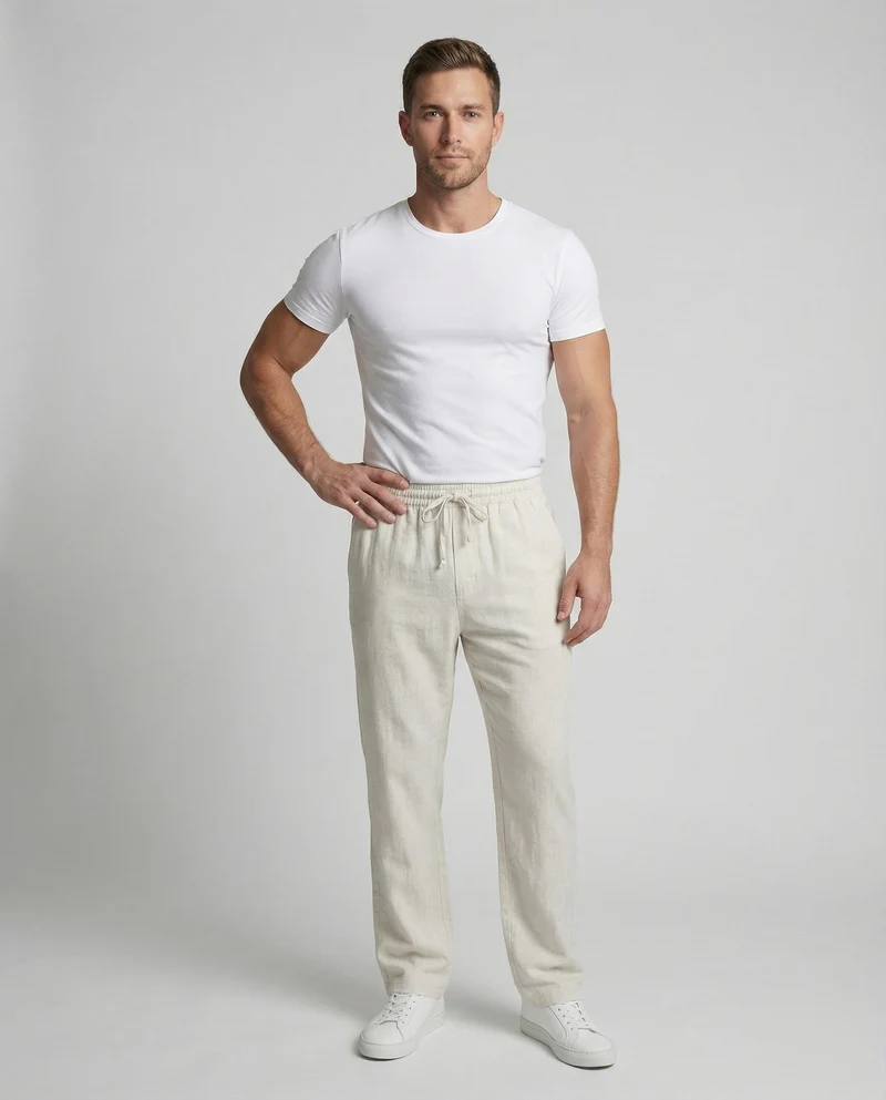 Herren nan lässige Leinenhose mit weitem Bein, elastischem Komfortbund und Kordelzug Nord Taschen