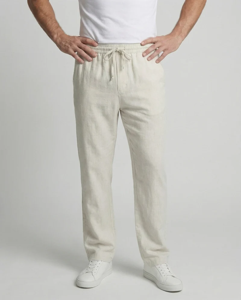 Herren nan lässige Leinenhose mit weitem Bein, elastischem Komfortbund und Kordelzug Nord Taschen