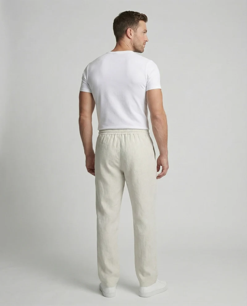 Herren nan lässige Leinenhose mit weitem Bein, elastischem Komfortbund und Kordelzug Nord Taschen