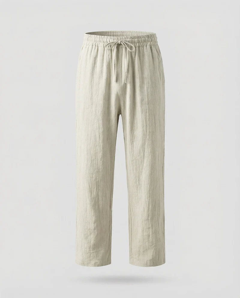 Herren nan lässige Leinenhose mit weitem Bein, elastischem Komfortbund und Kordelzug Nord Taschen