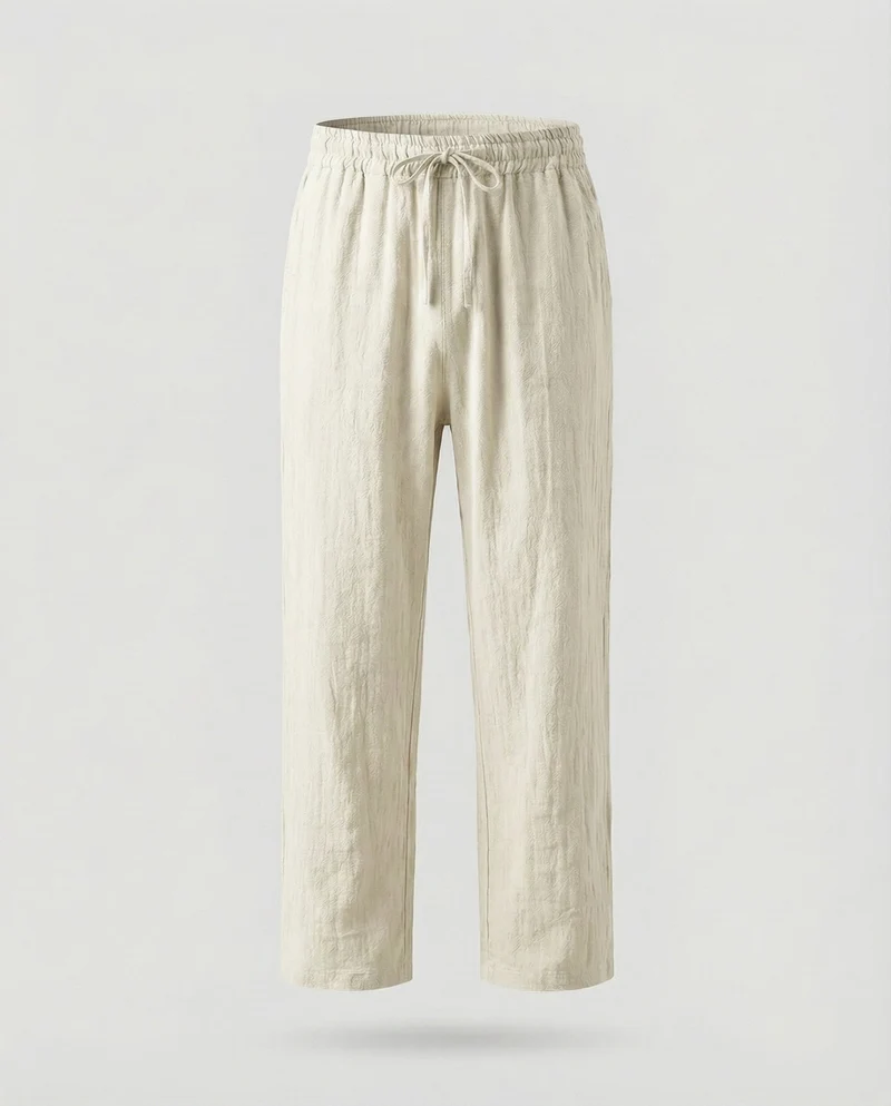Herren nan lässige Leinenhose mit weitem Bein, elastischem Komfortbund und Kordelzug Nord Taschen