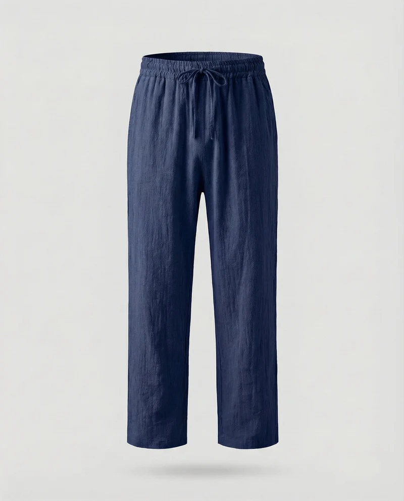 Herren nan lässige Leinenhose mit weitem Bein, elastischem Komfortbund und Kordelzug Nord Taschen
