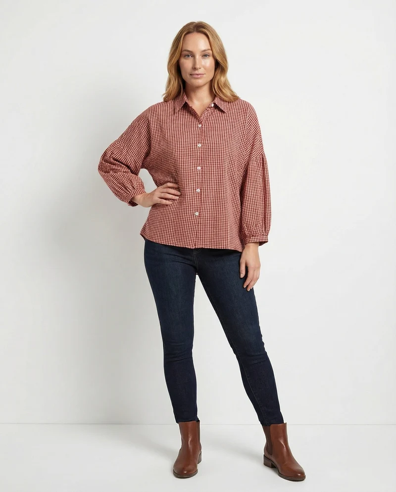Damen Vichykaro-Hemdbluse Oversize