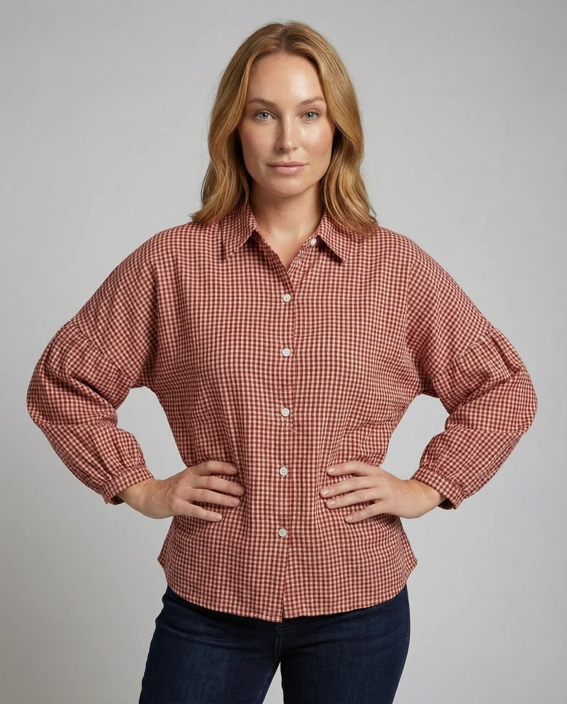 Damen Vichykaro-Hemdbluse Oversize