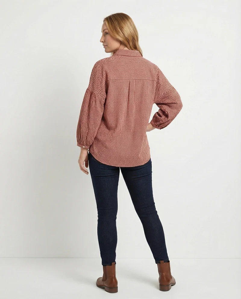 Damen Vichykaro-Hemdbluse Oversize