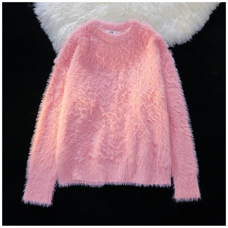 Damen Flauschiger Rundhalspullover