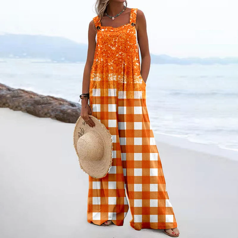 Damen Weit geschnittene Latzhose mit floralem Muster und praktischen Taschen Nord Taschen