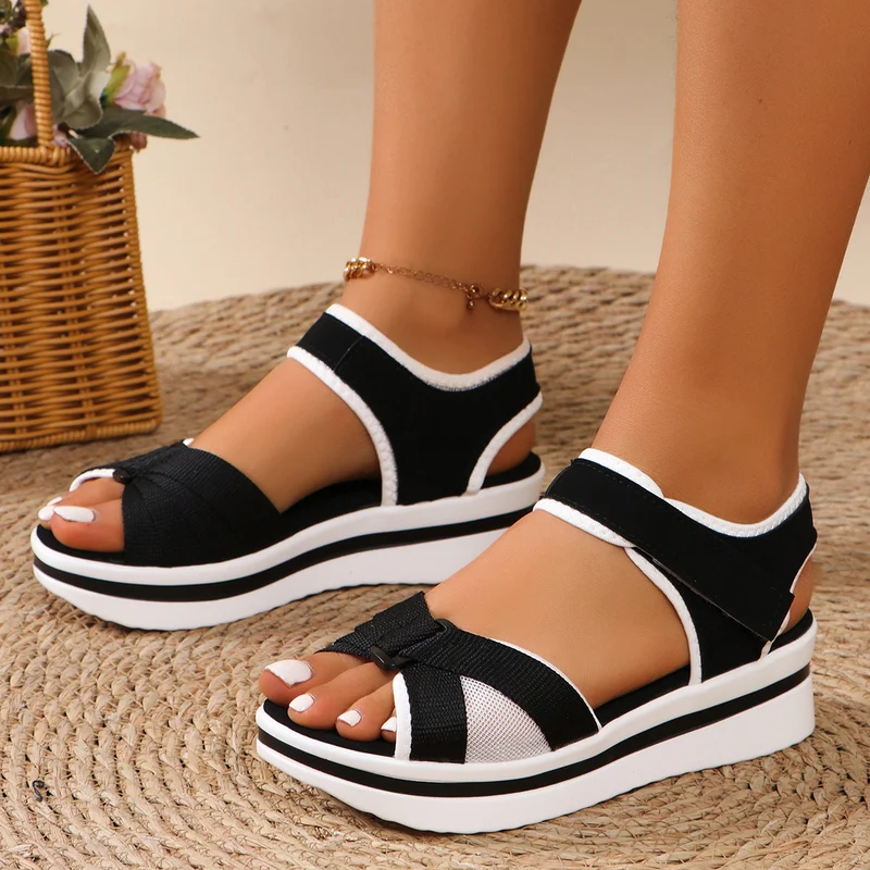 Damen luftige Plateausandalen mit komfortablem Klettverschluss
