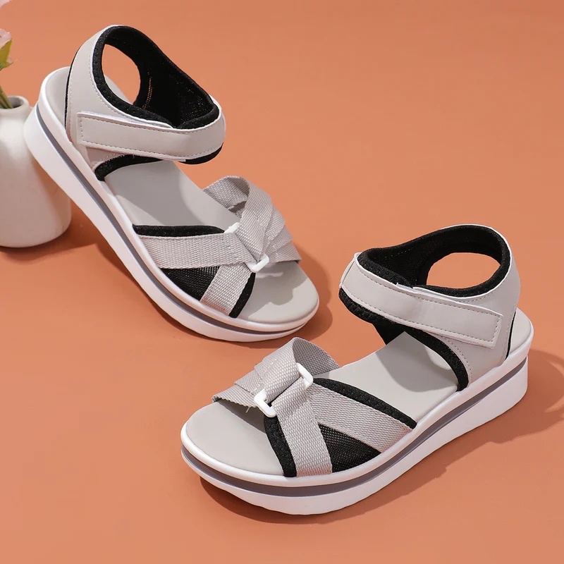 Damen luftige Plateausandalen mit komfortablem Klettverschluss