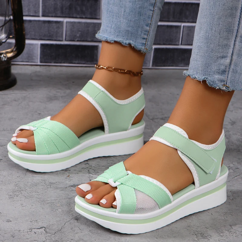 Damen luftige Plateausandalen mit komfortablem Klettverschluss