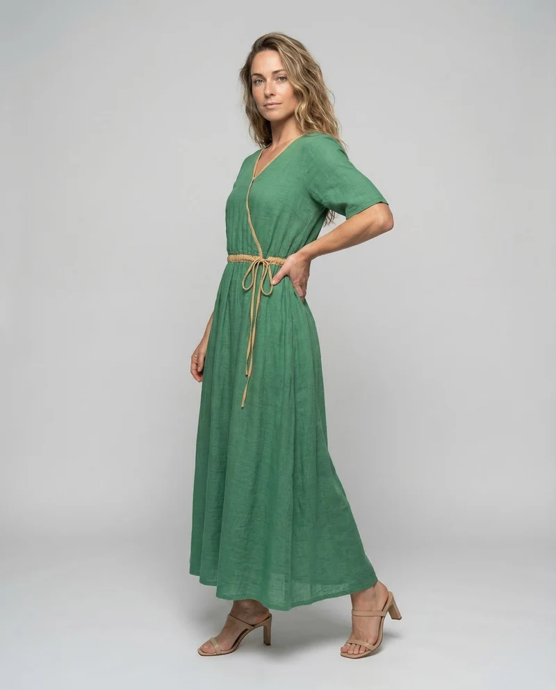 Damen Leinen Maxikleid A Linie