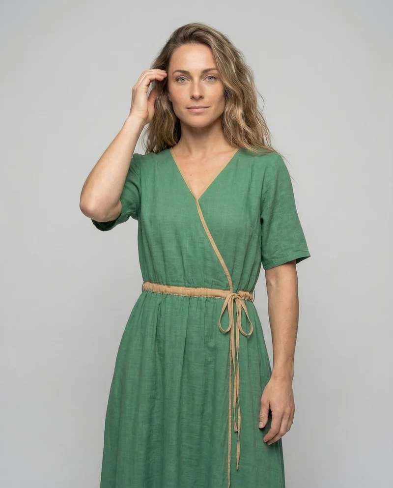 Damen Leinen Maxikleid A Linie