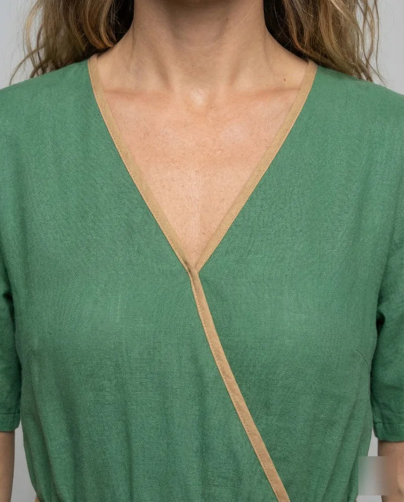 Damen Leinen Maxikleid A Linie