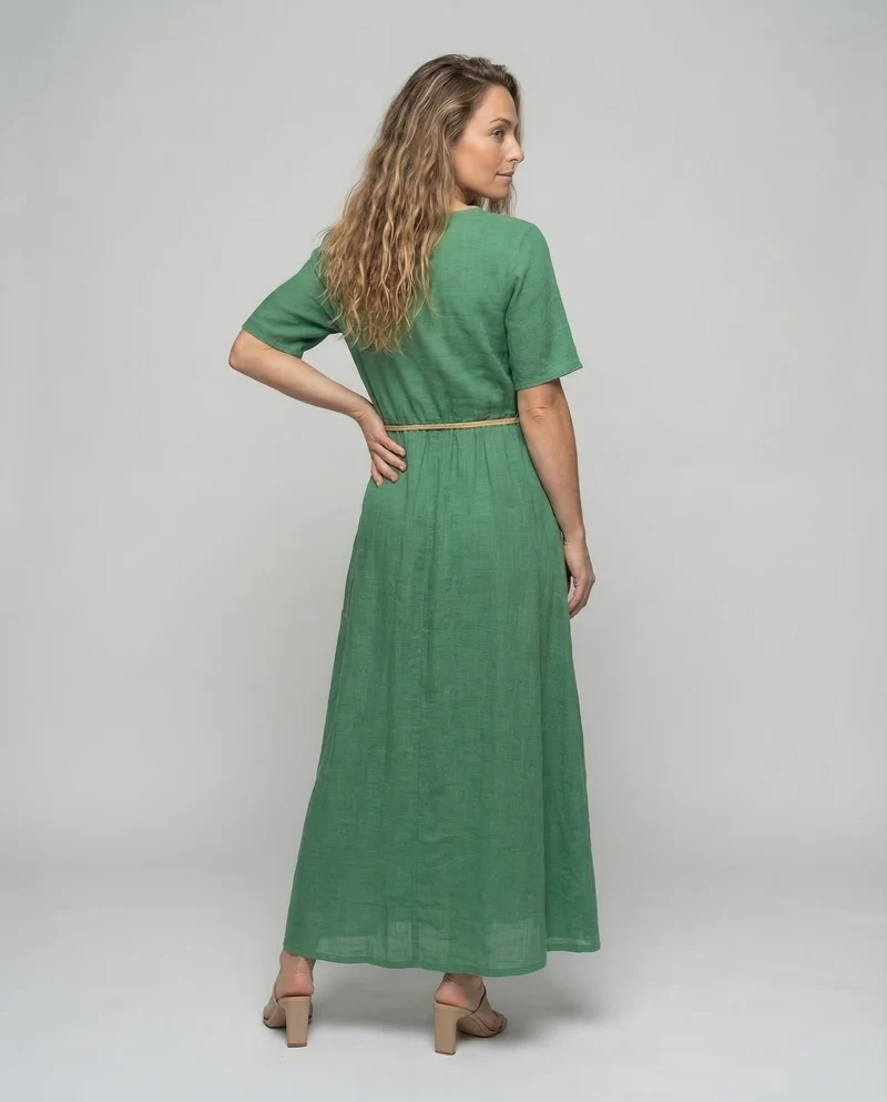 Damen Leinen Maxikleid A Linie