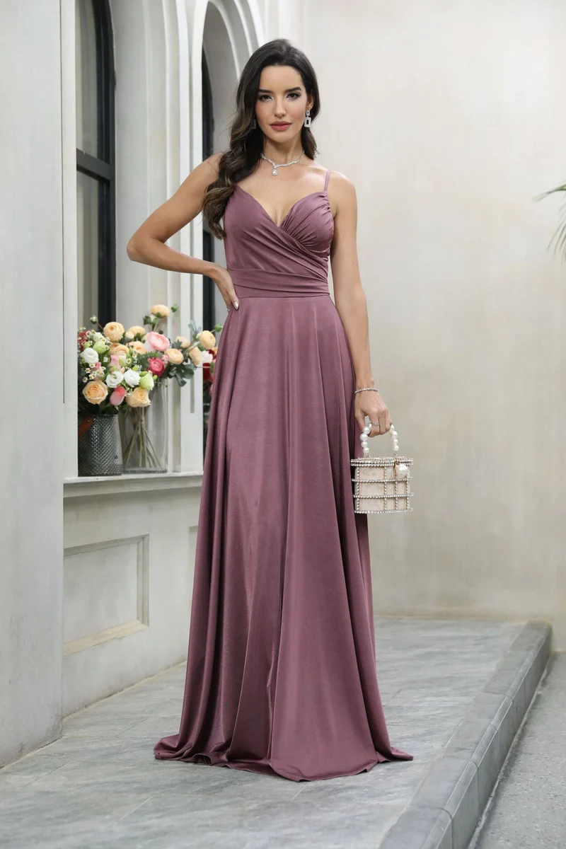 Damen Elegantes Maxikleid mit gerafftem Oberteil und schwingendem Saum