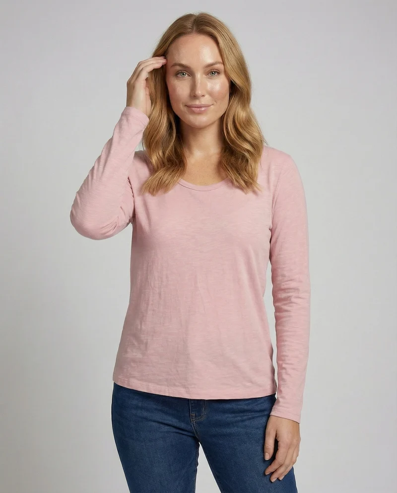 Damen Schmale U-Boot Baumwolljersey Slubshirt