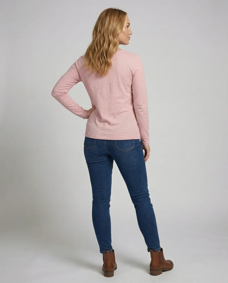 Damen Schmale U-Boot Baumwolljersey Slubshirt