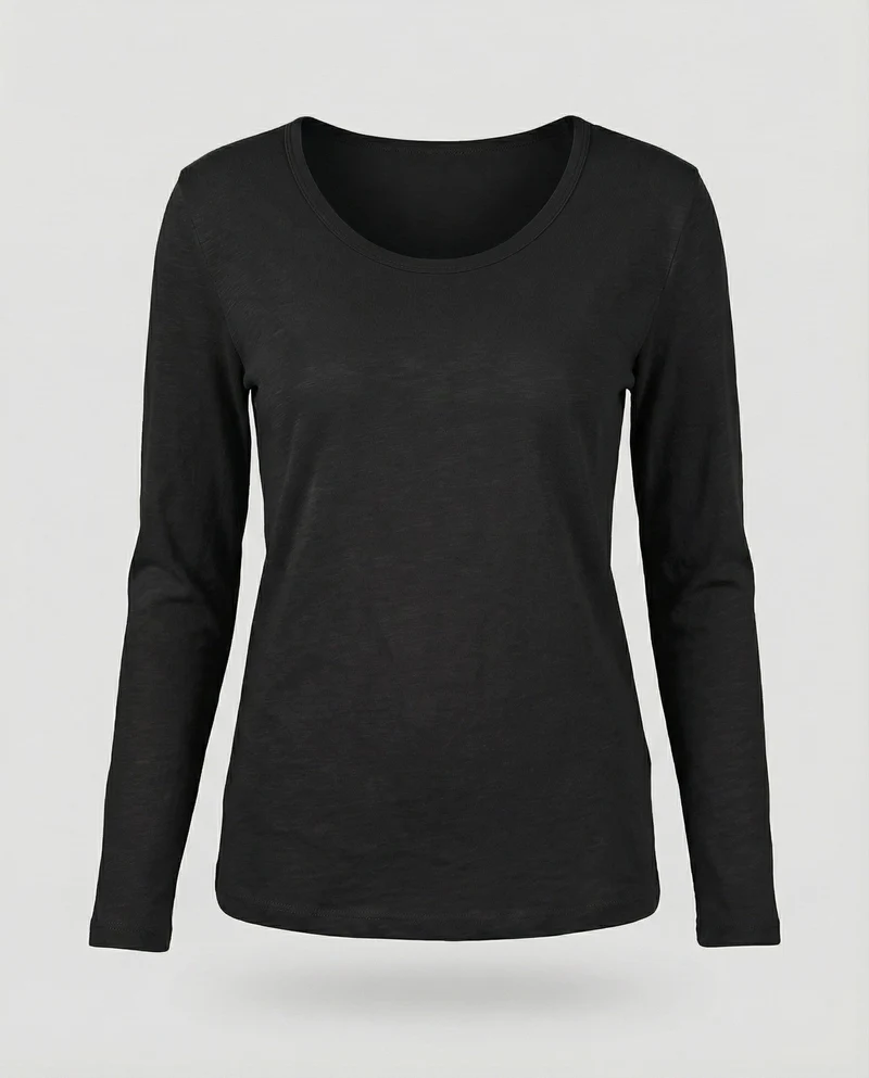 Damen Schmale U-Boot Baumwolljersey Slubshirt