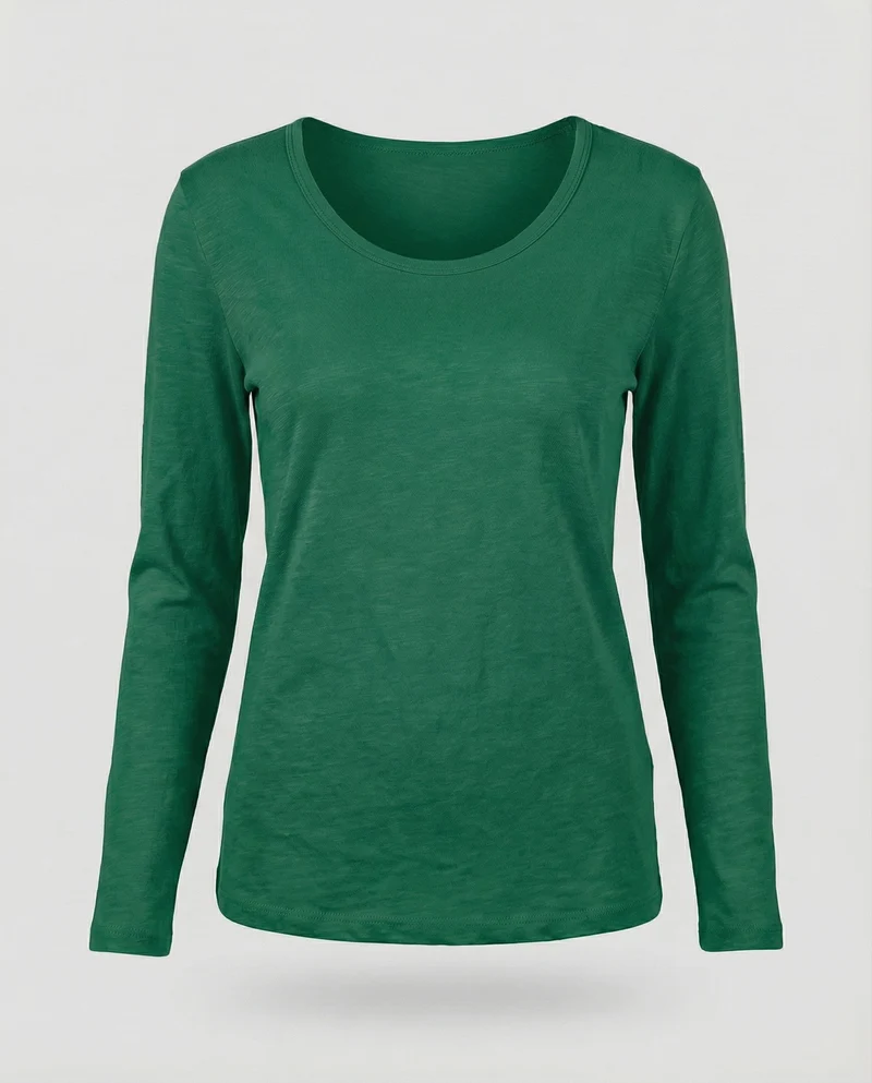 Damen Schmale U-Boot Baumwolljersey Slubshirt