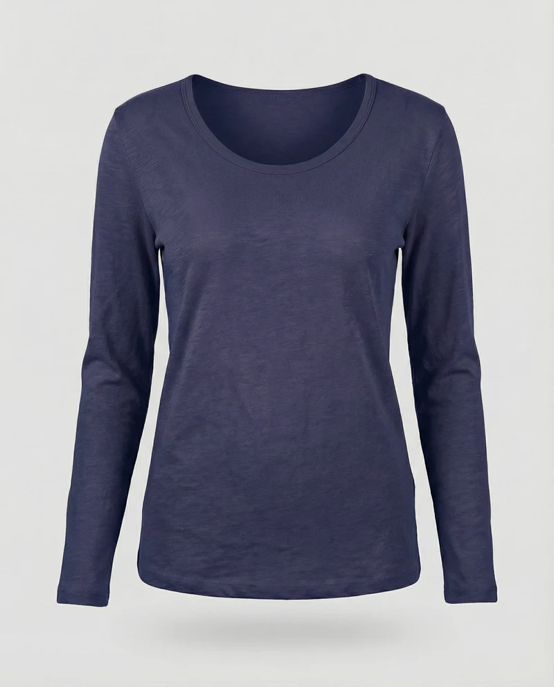 Damen Schmale U-Boot Baumwolljersey Slubshirt