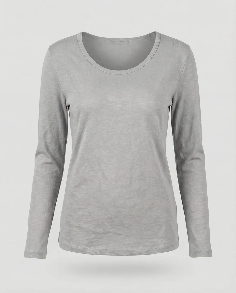 Damen Schmale U-Boot Baumwolljersey Slubshirt