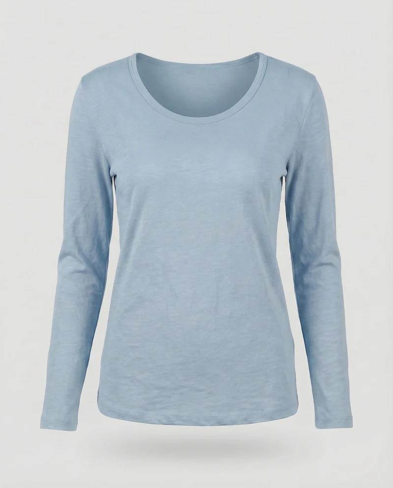 Damen Schmale U-Boot Baumwolljersey Slubshirt