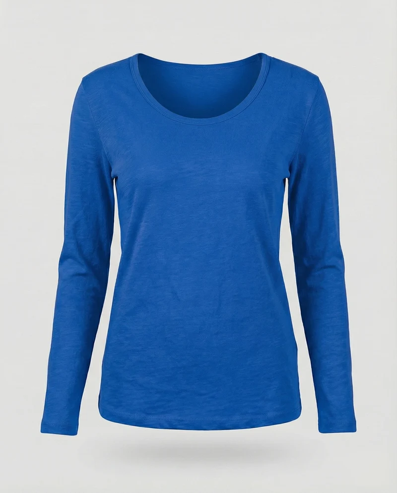 Damen Schmale U-Boot Baumwolljersey Slubshirt