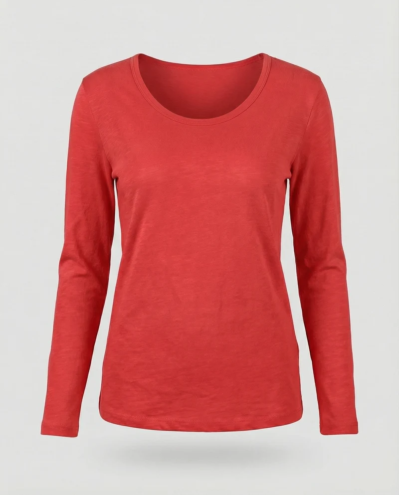 Damen Schmale U-Boot Baumwolljersey Slubshirt