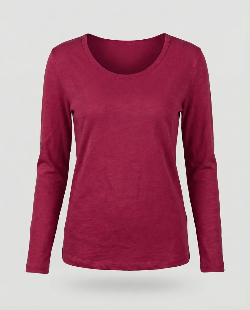 Damen Schmale U-Boot Baumwolljersey Slubshirt