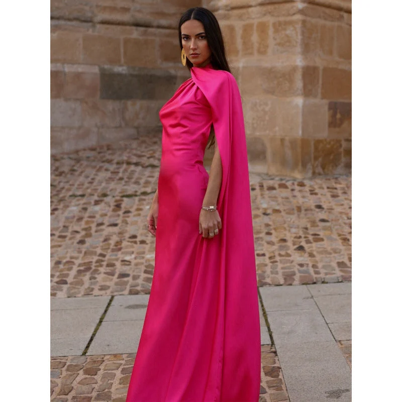Damen elegantes Maxikleid mit asymmetrischem Oberteil und fließendem Schnitt Nord Taschen