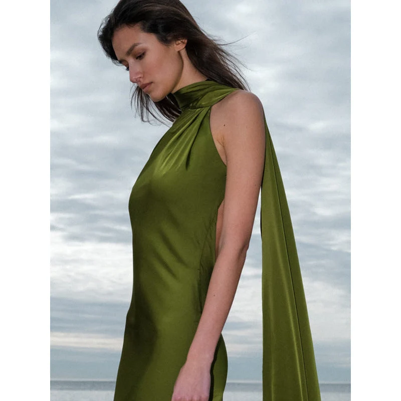 Damen elegantes Maxikleid mit asymmetrischem Oberteil und fließendem Schnitt Nord Taschen