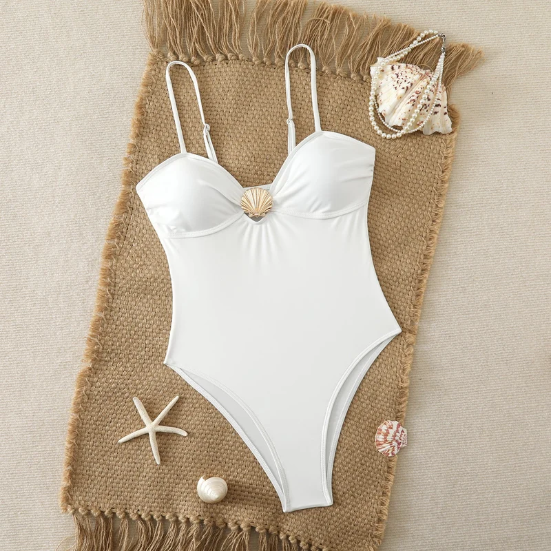Damen Eleganter Badeanzug mit Muschel-Detail
