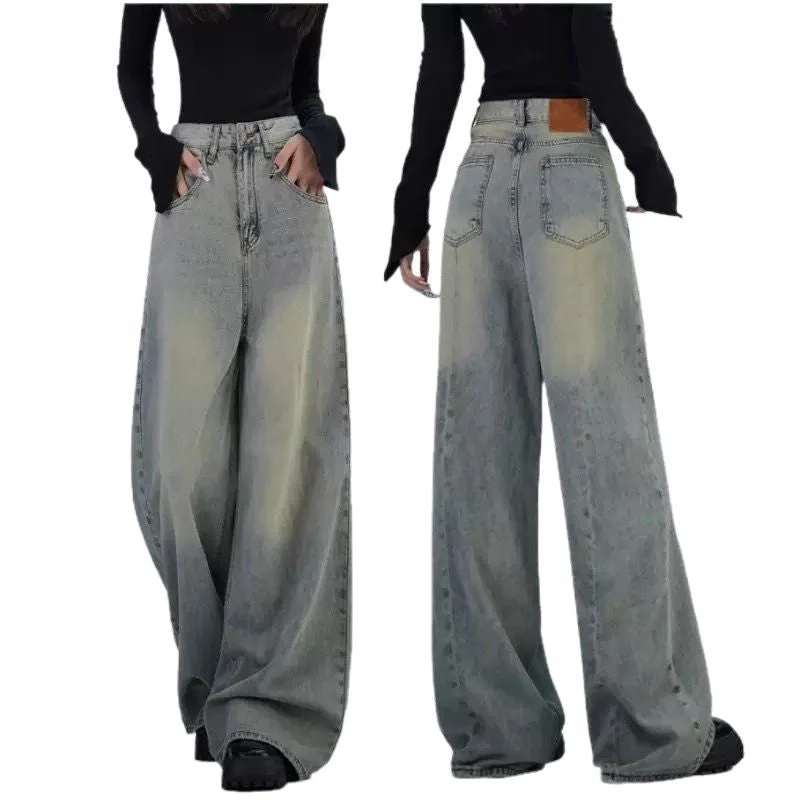 Damen trendige Baggy-Jeans mit hohem Bund und weiten Beinen