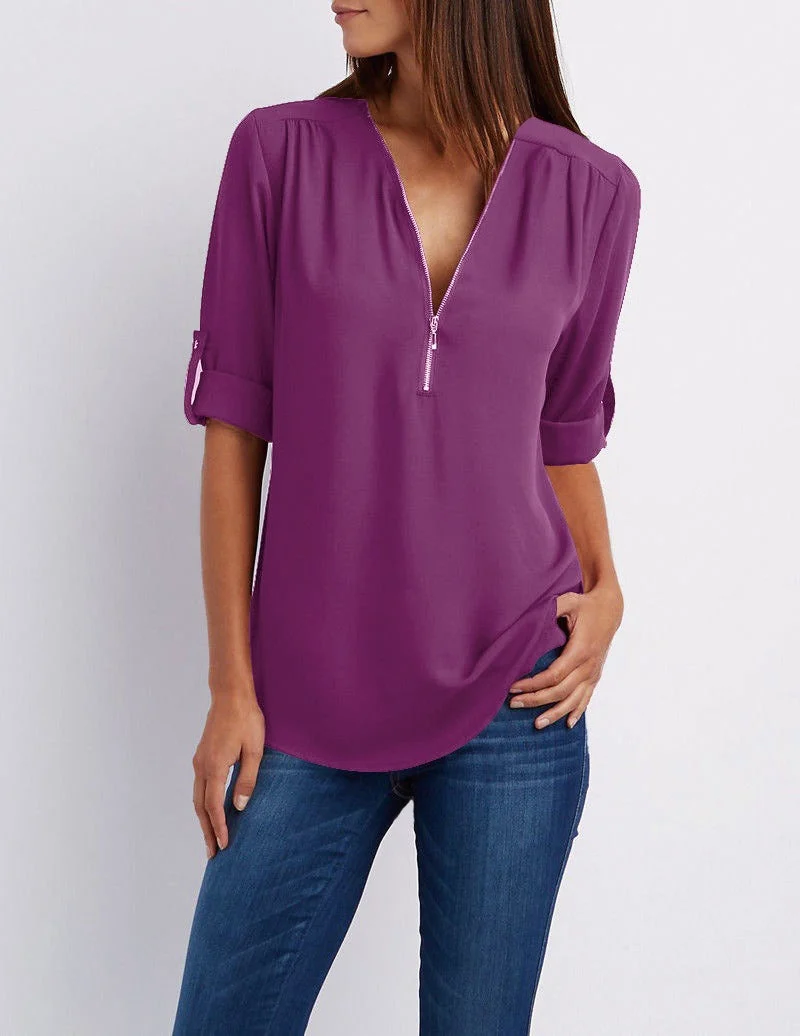 Chiffonbluse mit Reißverschluss