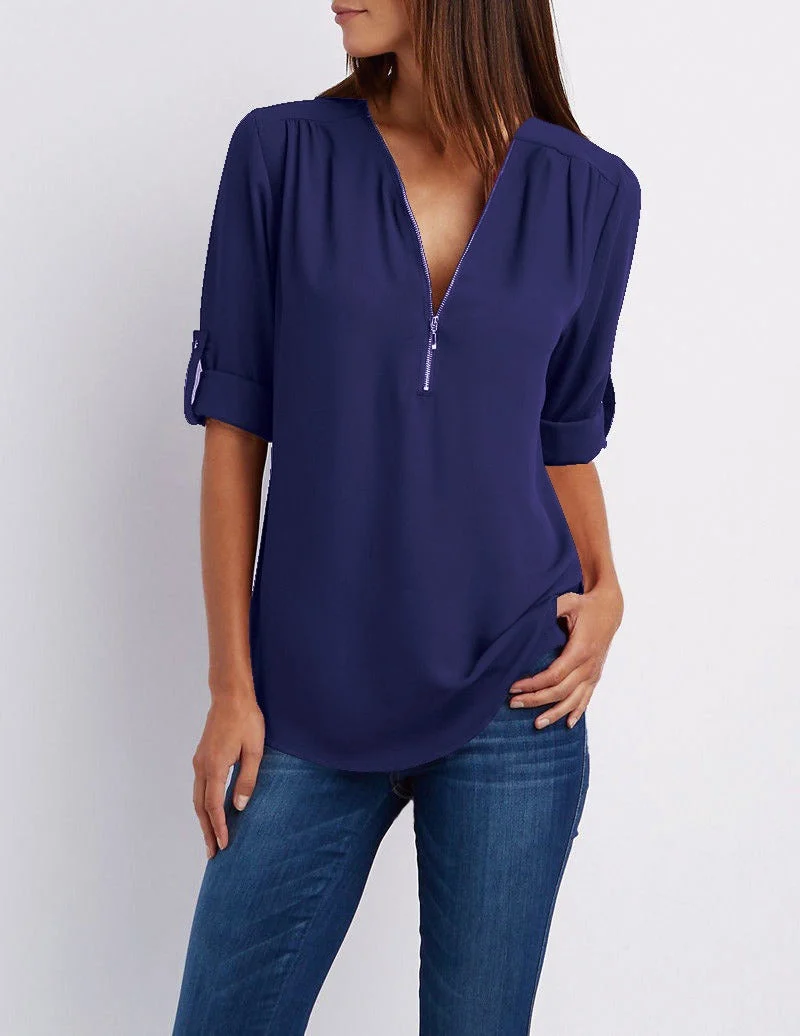 Chiffonbluse mit Reißverschluss