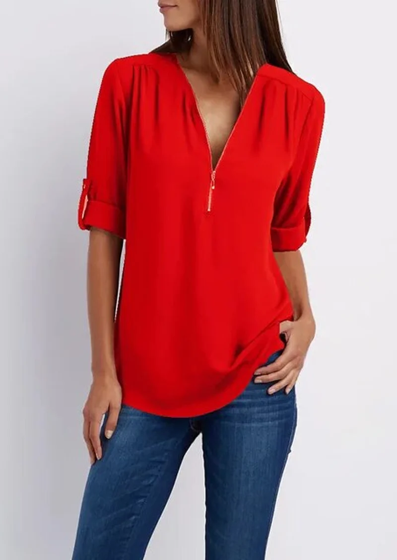 Chiffonbluse mit Reißverschluss