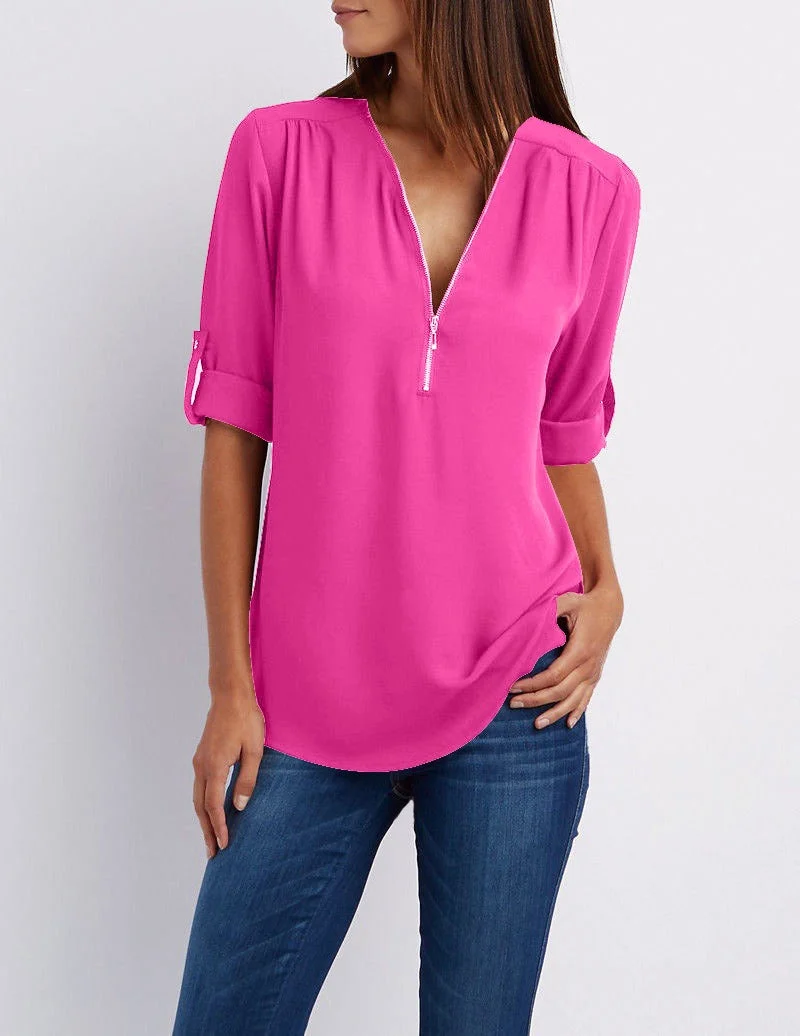 Chiffonbluse mit Reißverschluss