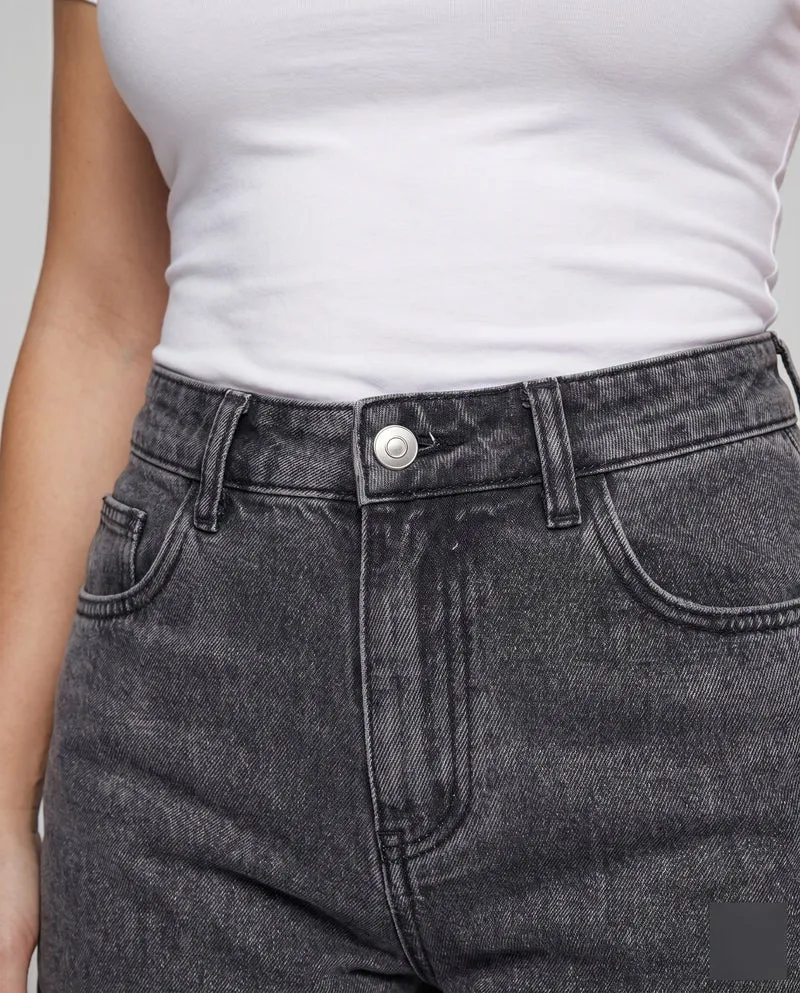 Damen Jeansshorts High-Waist Umschlagsaum 5-Pocket
