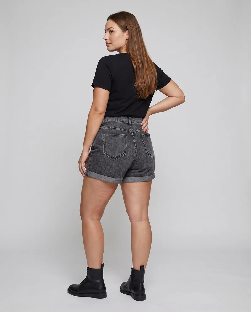 Damen Jeansshorts High-Waist Umschlagsaum 5-Pocket