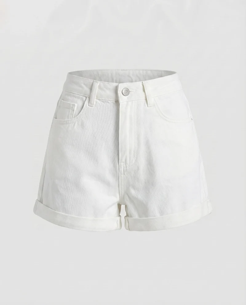Damen Jeansshorts High-Waist Umschlagsaum 5-Pocket