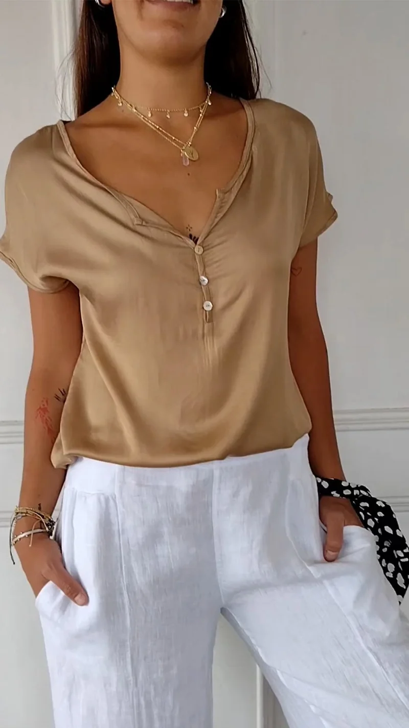 Bequeme Bluse mit V-Ausschnitt für Frauen